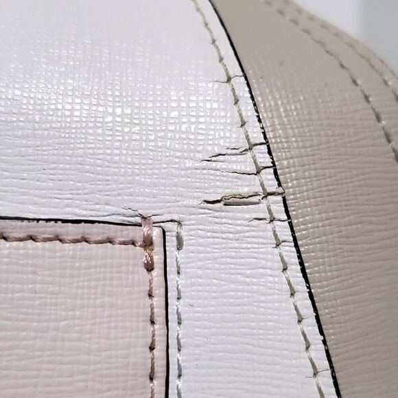 Cromia White Pink Coated Colorblock Suede Textured Leather Satchel Womens - Picture 3 of 16